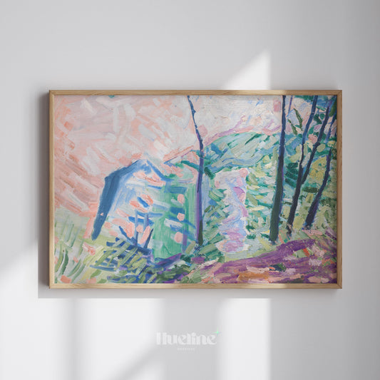 Abstract Impressionist Landscape Print – Pastel Modern Vintage Wall Art - L1136
