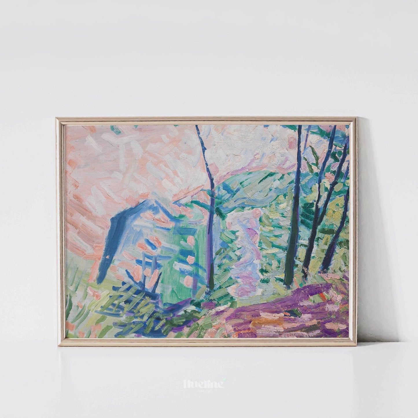 Abstract Impressionist Landscape Print – Pastel Modern Vintage Wall Art - L1136
