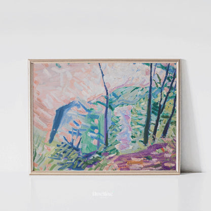 Abstract Impressionist Landscape Print – Pastel Modern Vintage Wall Art - L1136