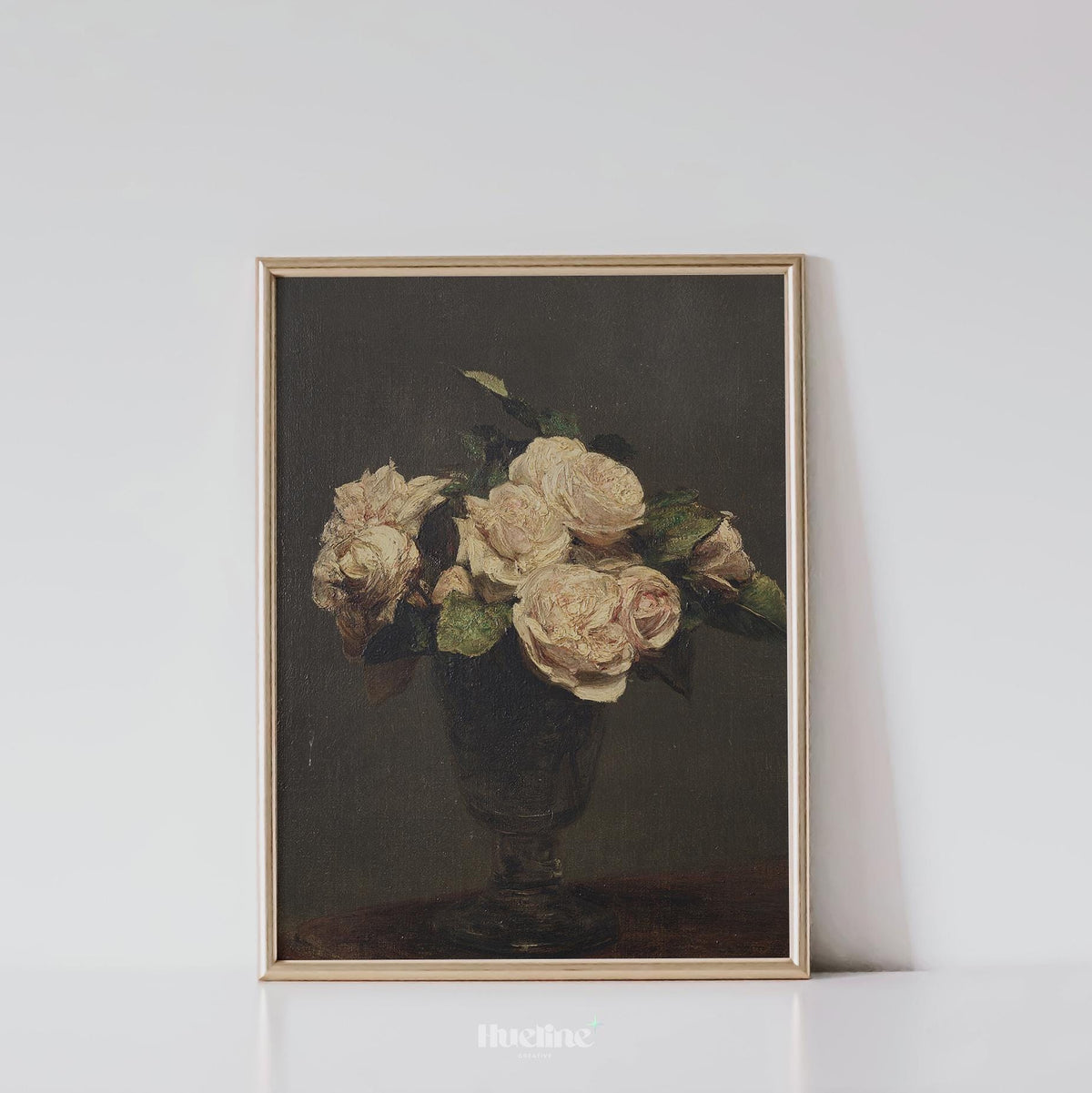 Vintage Dark Floral Still Life Print – Classic Roses in Vase Wall Art - L1148