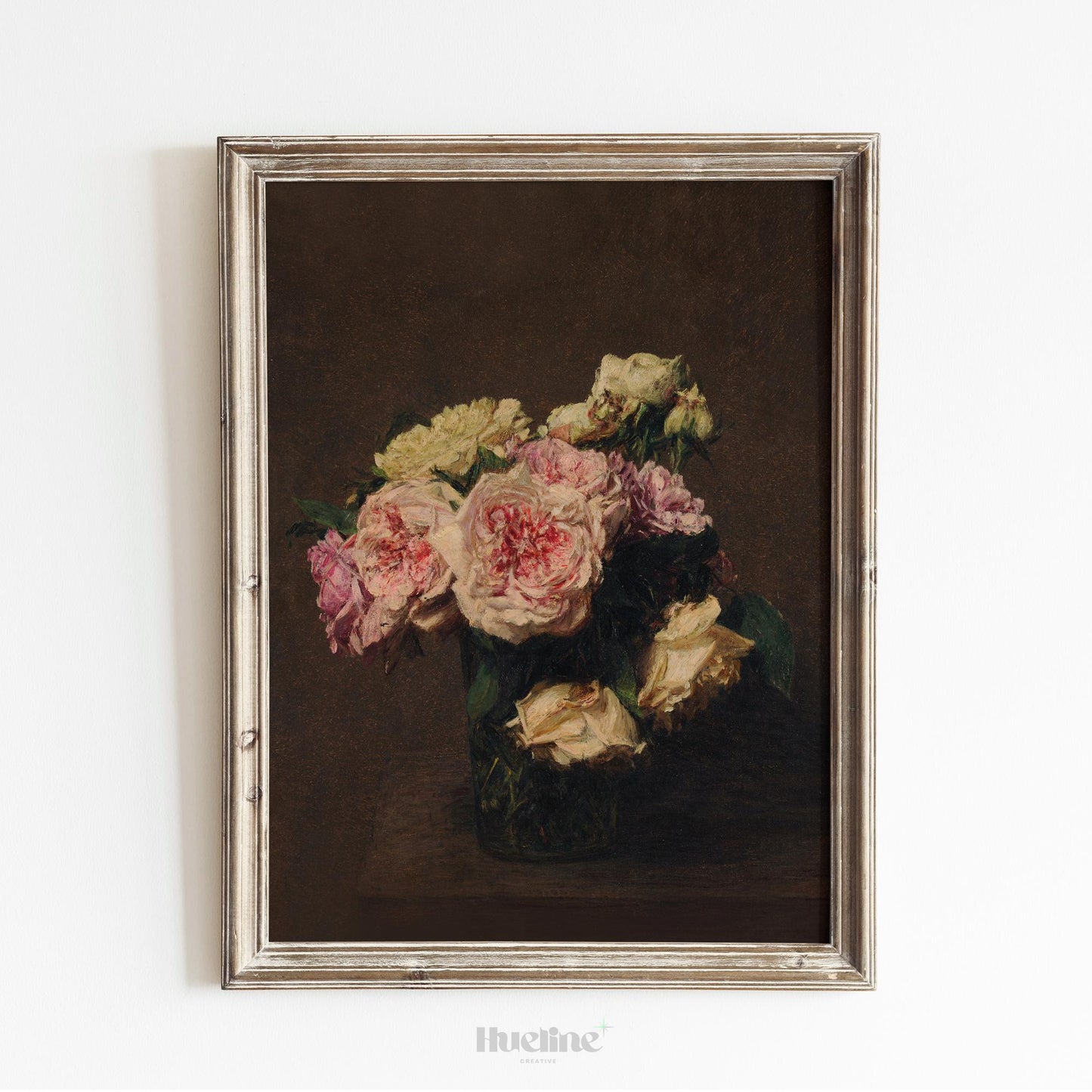 Vintage Floral Still Life Print – Dark Romantic Roses in Vase Wall Art - L1149