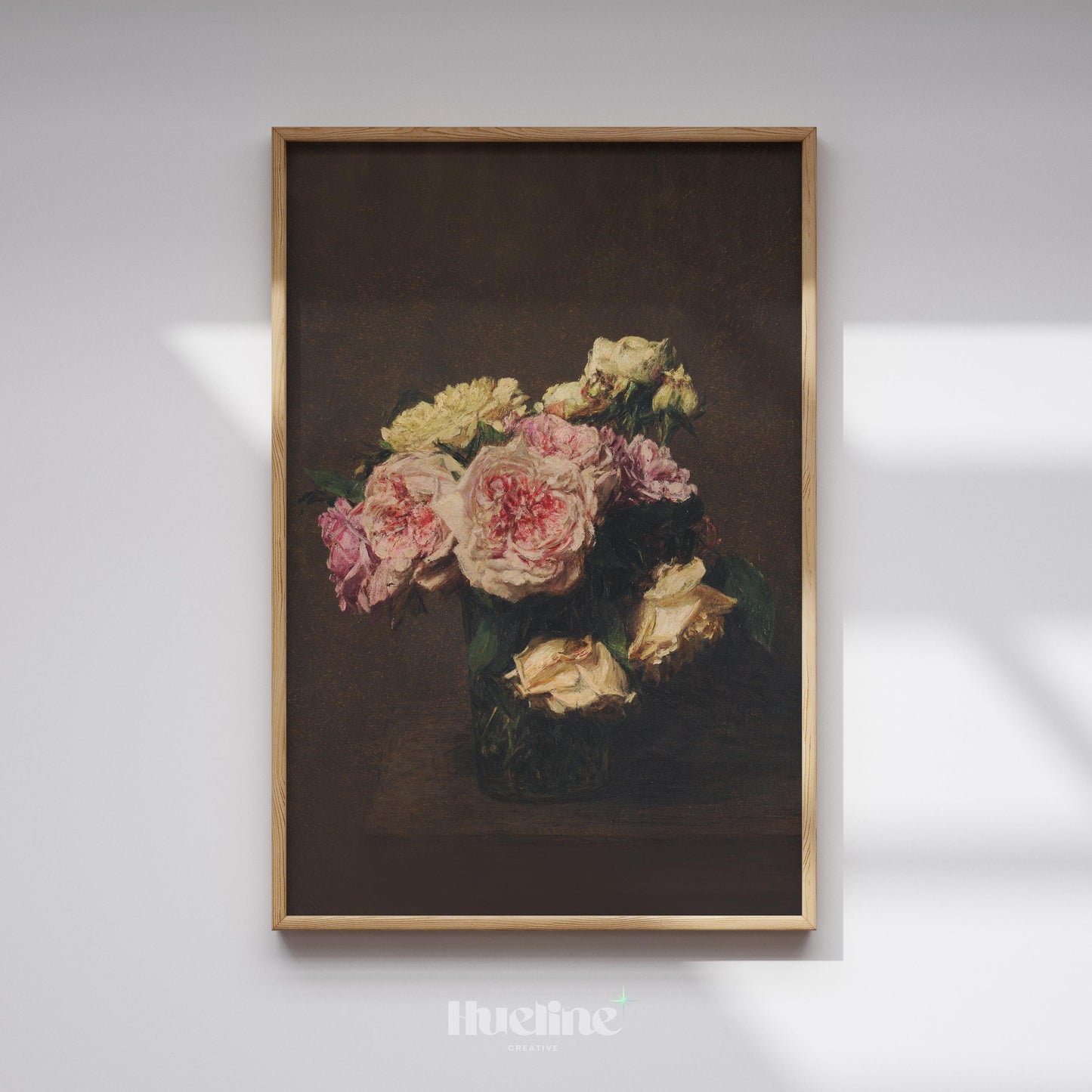 Vintage Floral Still Life Print – Dark Romantic Roses in Vase Wall Art - L1149