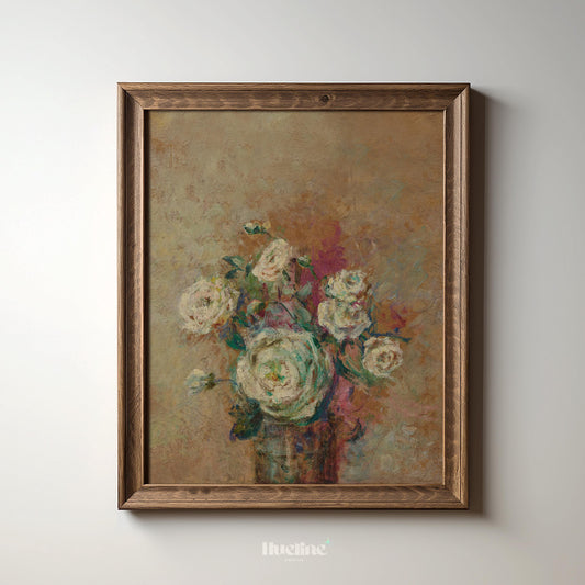 Vintage Impressionist Floral Art Print – Soft Textured Roses Wall Decor - L1152