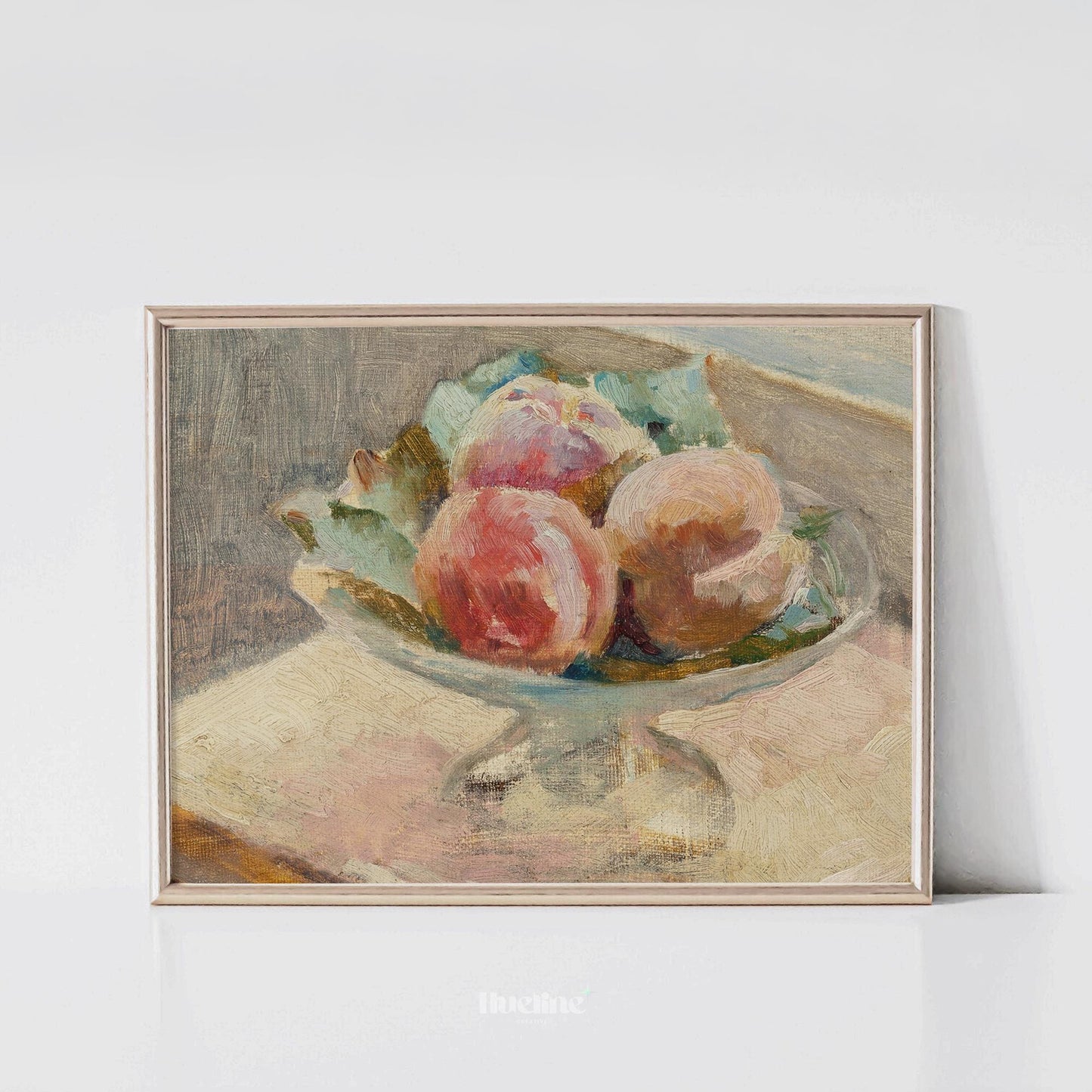 Vintage Impressionist Fruit Still Life – Soft Pastel Peach Bowl Art Print - L1153