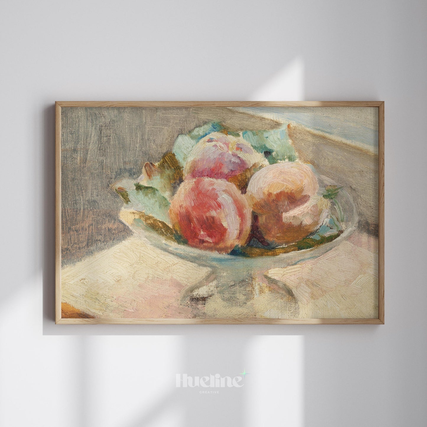 Vintage Impressionist Fruit Still Life – Soft Pastel Peach Bowl Art Print - L1153