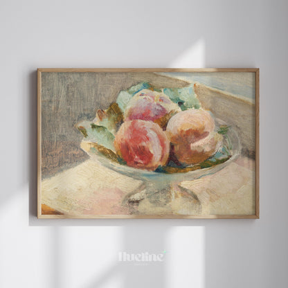 Vintage Impressionist Fruit Still Life – Soft Pastel Peach Bowl Art Print - L1153