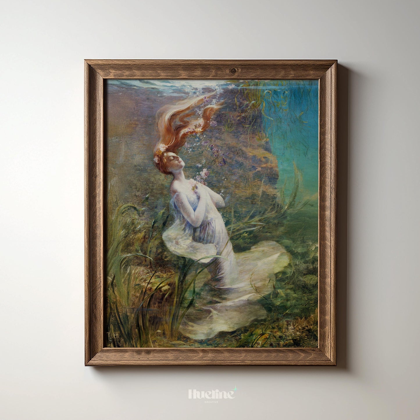 Vintage Underwater Fairy Art Print – Enchanted Ethereal Water Nymph Painting - L1154