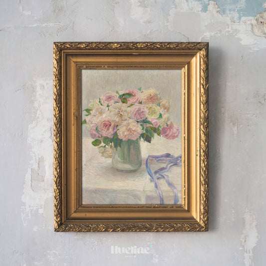 Vintage Floral Wall Art - Romantic Roses Painting - Shabby Chic Home Decor - Cottagecore Wall Hanging - Pastel Flower Artwork - L1030