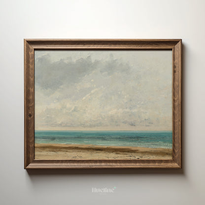 Vintage Coastal Wall Art – Serene Seaside Landscape Print, Antique Ocean Painting, Tranquil Beach Scene for Timeless Home Decor - L1100