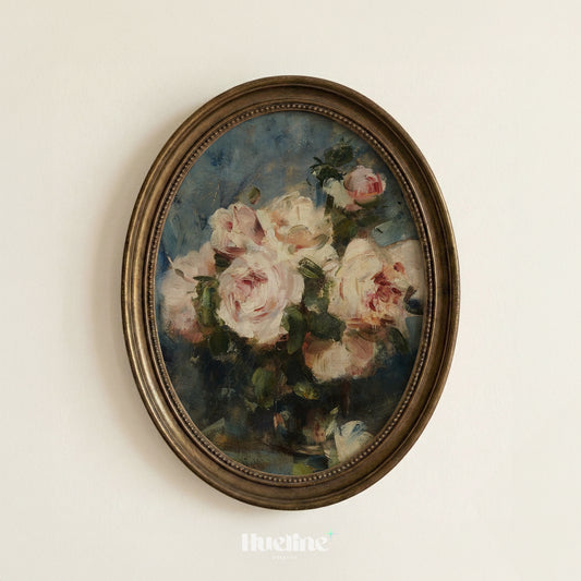 Moody Rose Wall Art, Vintage Floral Still Life, Dark Academia Flower Painting - L1173