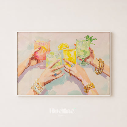 Modern Cocktail Toast Oil Painting, Trendy Drinks Bar Cart Wall Decor Poster - L1261