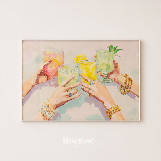 Modern Cocktail Toast Oil Painting, Trendy Drinks Bar Cart Wall Decor Poster - L1261