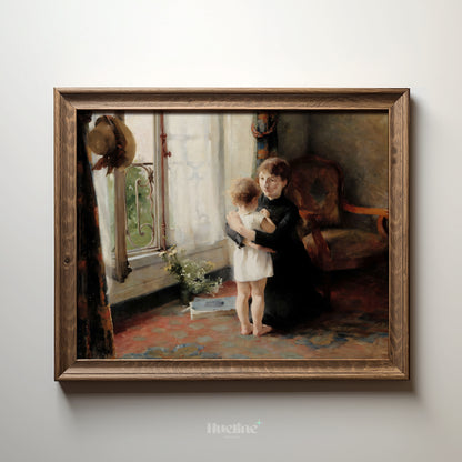 Vintage Mother and Child Art Print – Emotional Antique Style Wall Decor for Warm Homes, Perfect Gift for Moms and Family Spaces - L1076