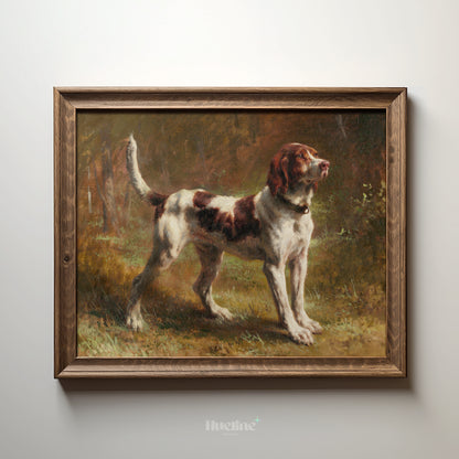 Classic Hunting Dog Oil Painting Print – Vintage Style Animal Portrait in Ornate Gold Frame, Country Home Wall Art - L1103