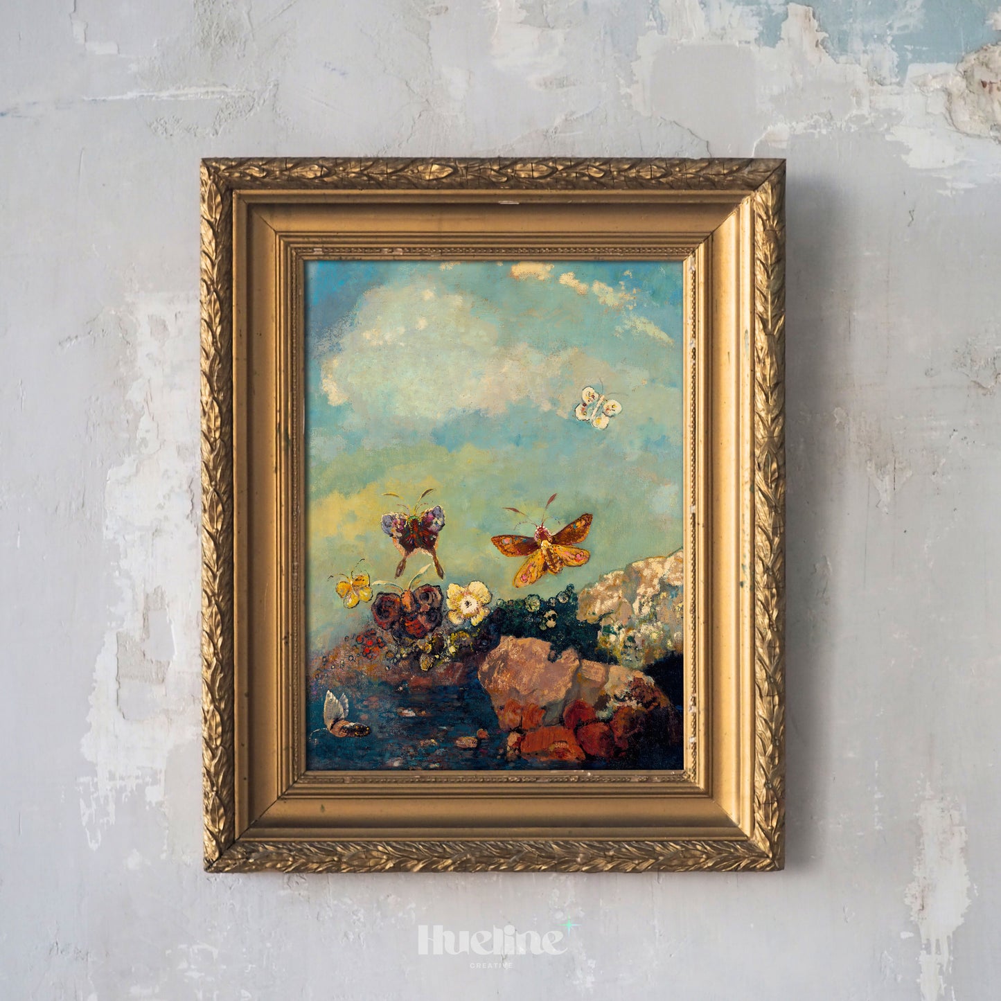 Butterfly Meadow Art Print – Whimsical Nature Painting with Vintage Charm – Peaceful Wall Decor Gift for Nature Lovers - L1068