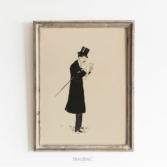 Vintage Gentleman Sketch – Minimalist Black & White Silhouette Art Print, Classic Dandy Illustration for Elegant Wall Decor - L1101