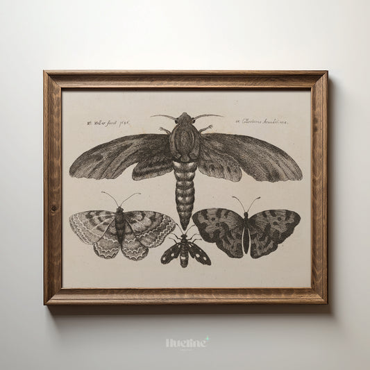 Vintage Moth & Butterfly Scientific Illustration Print – Antique Entomology Art in Rustic Frame, Natural History Wall Decor - L1104