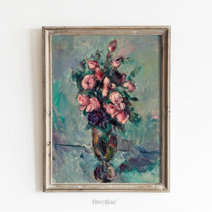 Impressionist Roses Oil Painting, Pink Floral Wall Art, Vibrant Bouquet Print - L1160