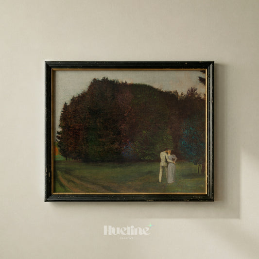 Vintage Forest Couple Art Print, Romantic Landscape Painting, Dark Cottagecore Wall Art Decor - L1263