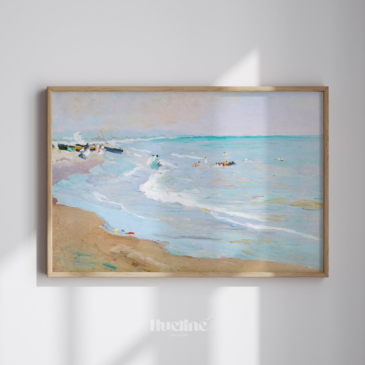 Coastal Beach Painting Print – Vintage Seaside Wall Art, Calm Ocean Waves - L1129