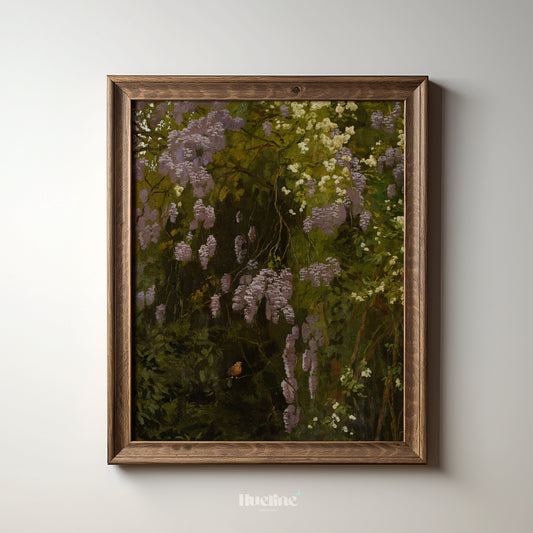 Wisteria Floral Wall Art Print, Vintage Botanical Garden Painting, Cottagecore Nature Poster - L1096