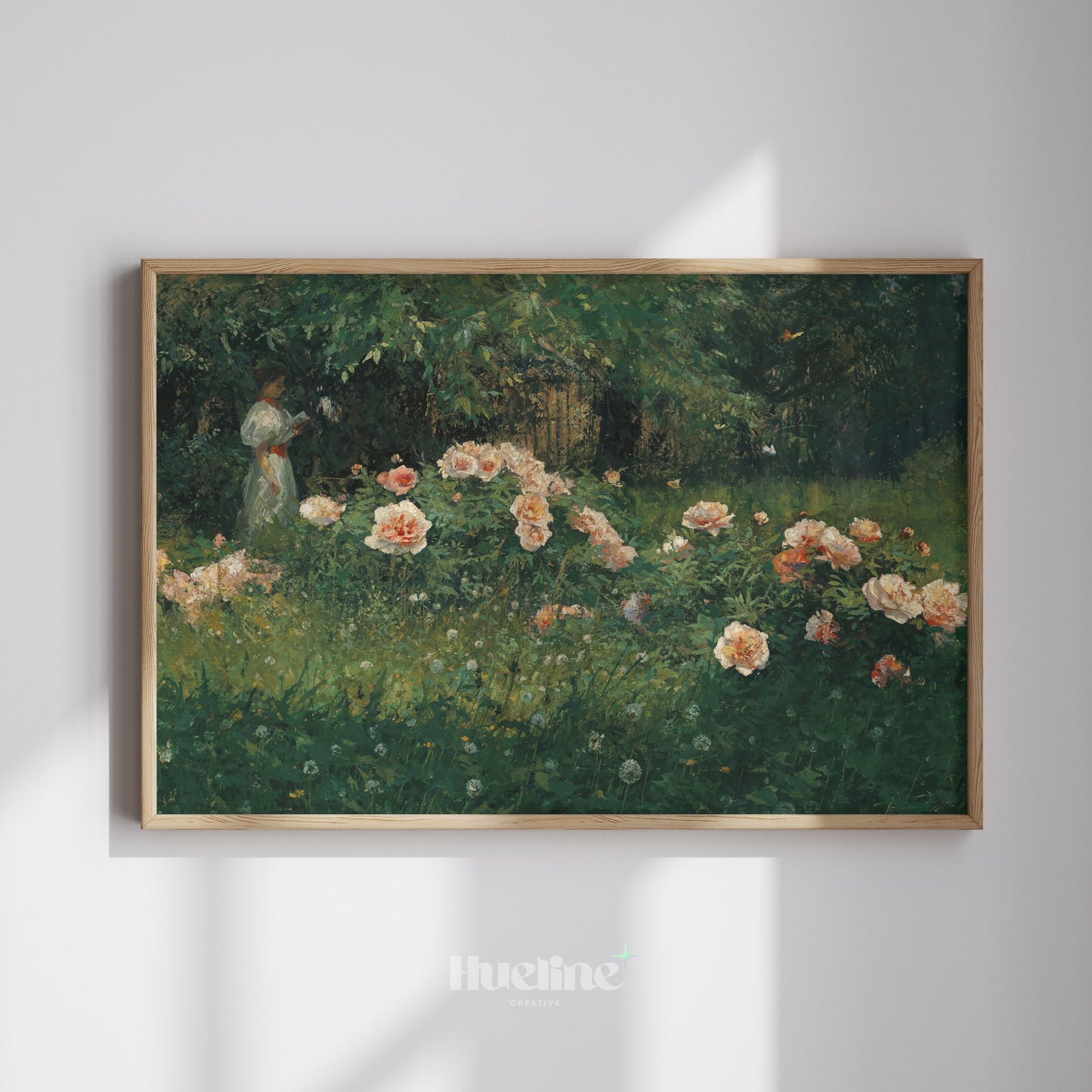 Vintage Impressionist Reading Woman, Floral Garden Oil Painting, Romantic Wall Art - L1211