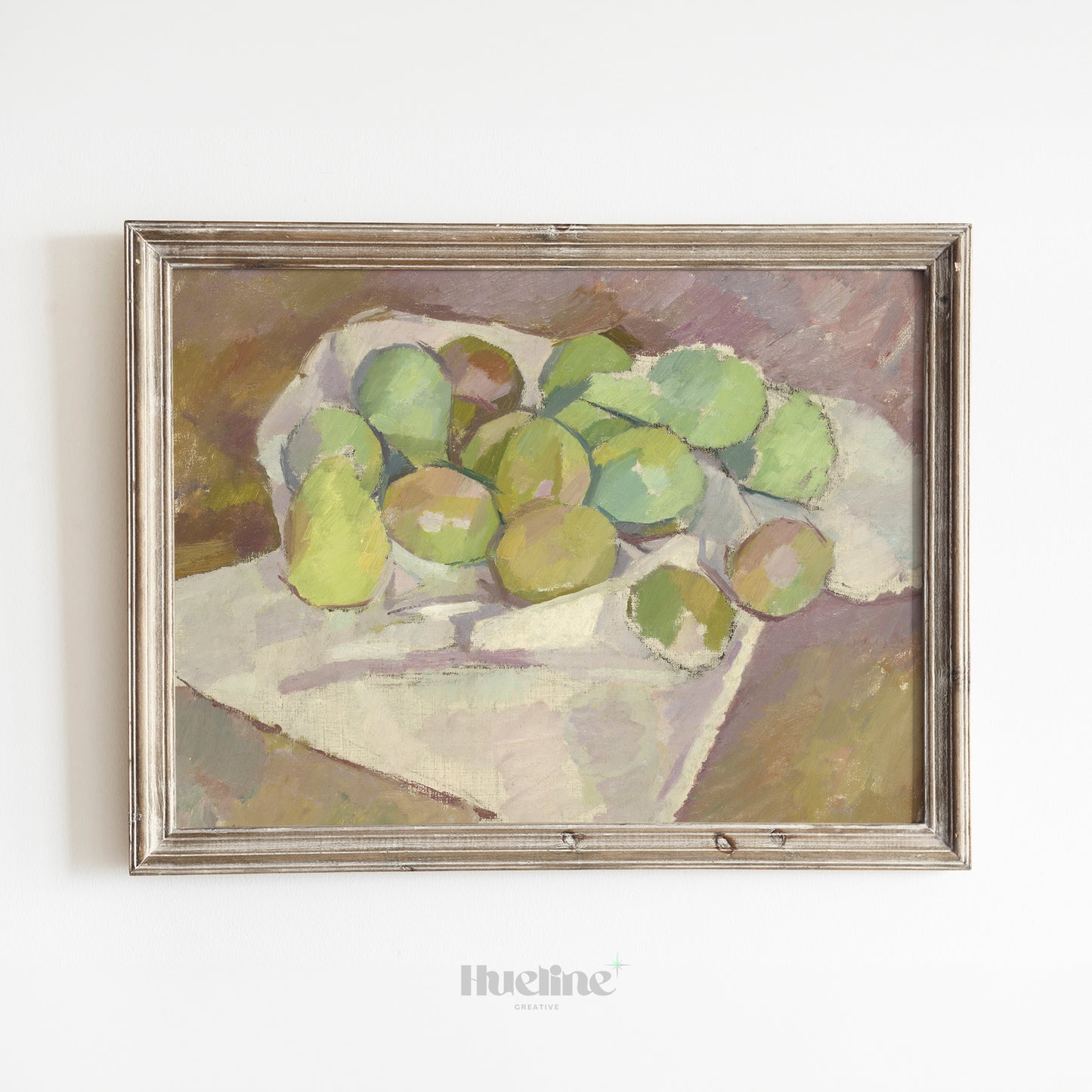 Vintage Still Life Fruit Painting Print – Green Apple & Pear Art for Kitchen or Dining Room – Artistic Gift for Art Lovers - L1066