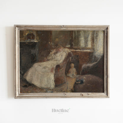 Vintage Mother and Child Painting Print, Impressionist Interior Wall Art, Soft Nostalgic Home Decor - L1098
