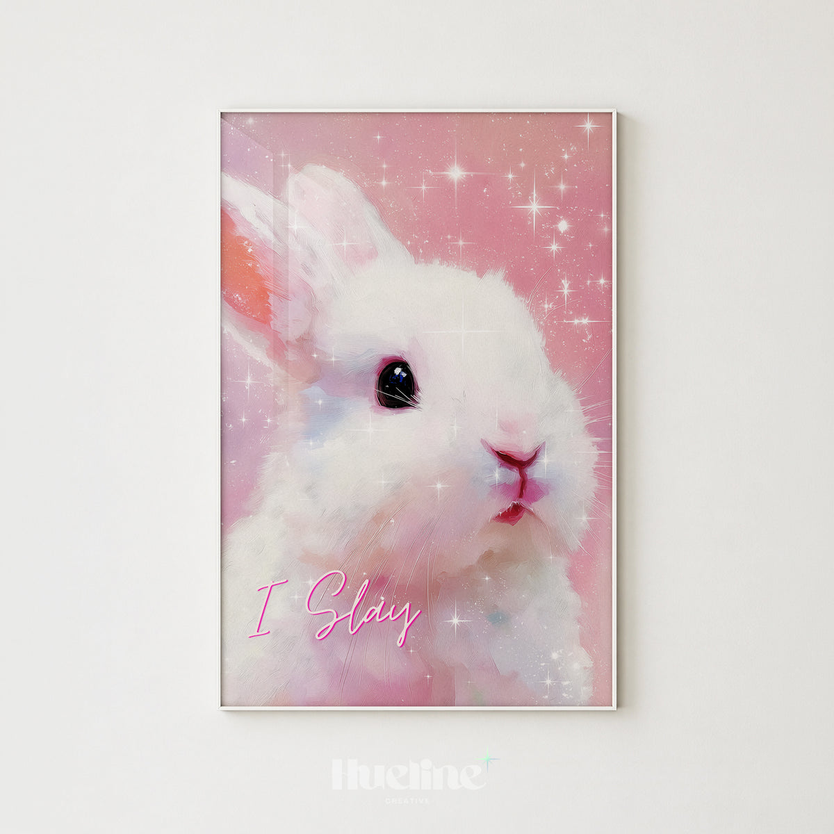 Pink Bunny Wall Art Print, Coquette Rabbit Poster, I Slay Girly Bedroom Decor - L1275