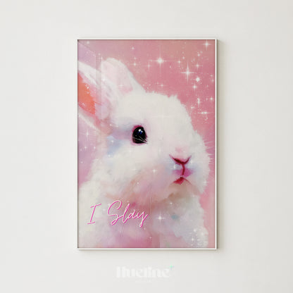 Pink Bunny Wall Art Print, Coquette Rabbit Poster, I Slay Girly Bedroom Decor - L1275
