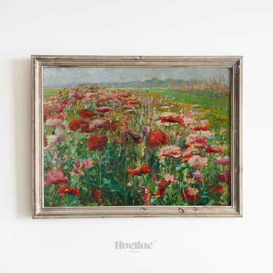 Wildflower Meadow Art Print – Colorful Field Landscape Wall Art – Cottagecore Botanical Nature Painting – Rustic Floral Decor – Gift for Flower Lovers - L1072