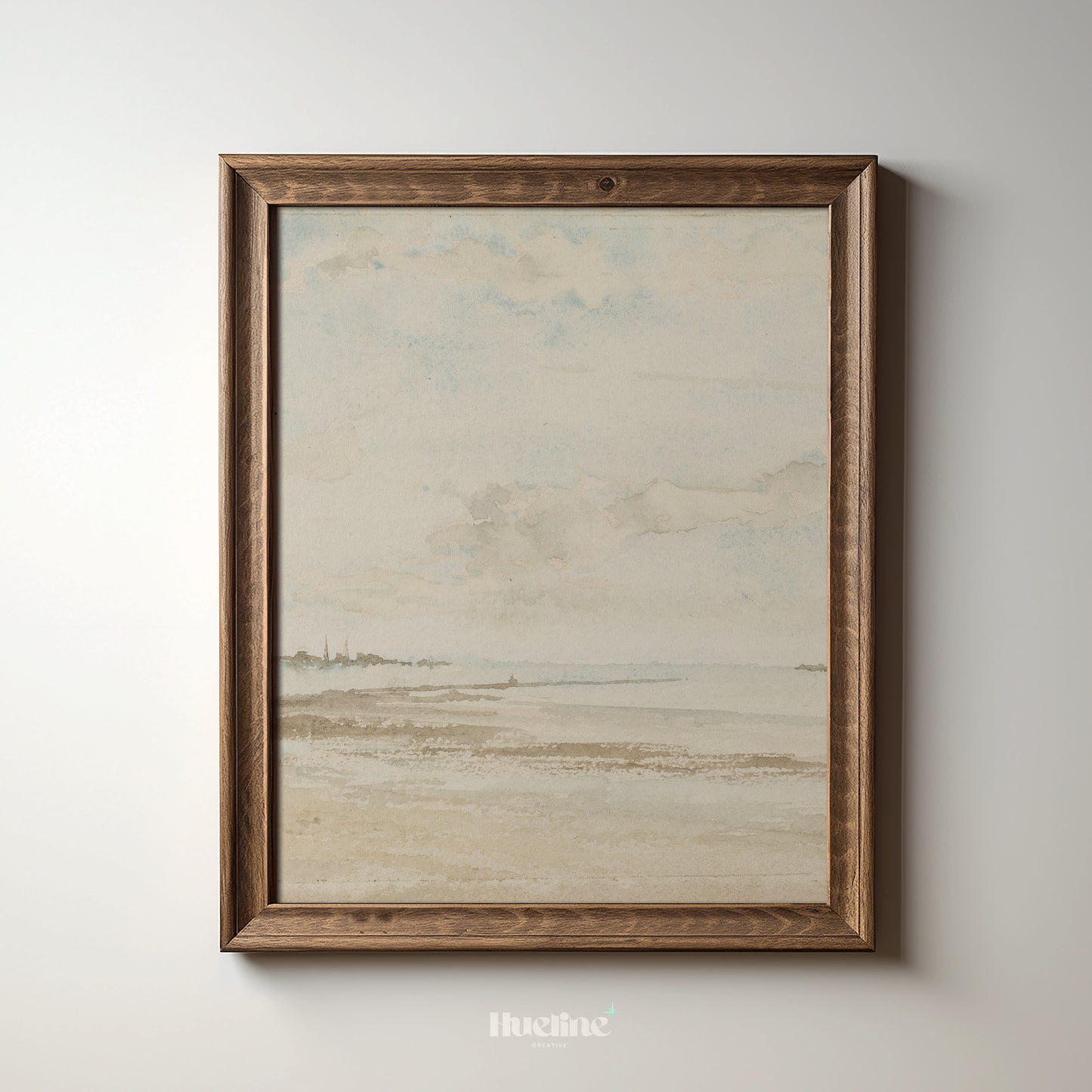 Soft Neutral Coastal Watercolor Print, Minimalist Beach Landscape Wall Art - L1157