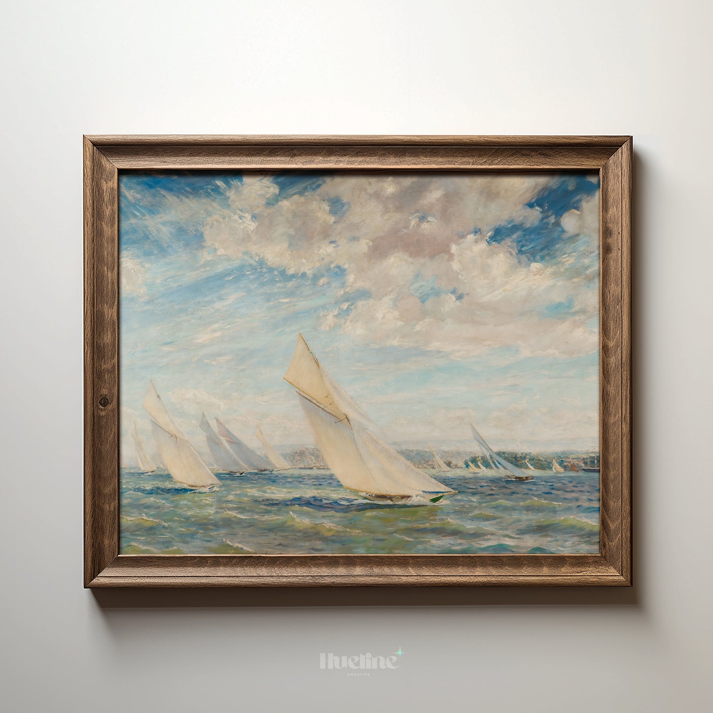 Vintage Sailing Boats Art Print – Coastal Nautical Wall Art with Blue Sky and Sea – Classic Maritime Decor for Beach or Lake House - L1041