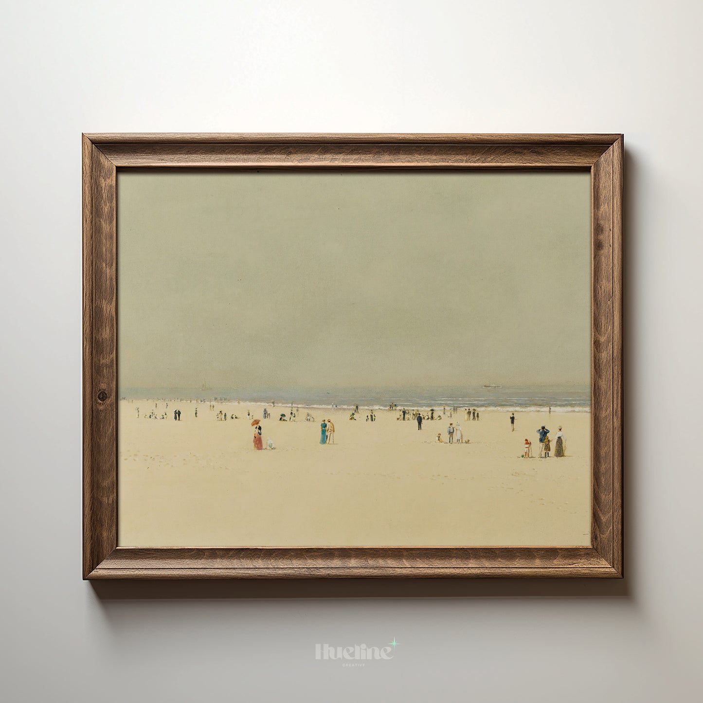 Minimalist Vintage Beach Scene Art Print – Soft Toned Coastal Landscape with Figures – Calm Seaside Wall Decor for Coastal and Retro Interiors - L1053