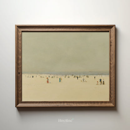 Minimalist Vintage Beach Scene Art Print – Soft Toned Coastal Landscape with Figures – Calm Seaside Wall Decor for Coastal and Retro Interiors - L1053