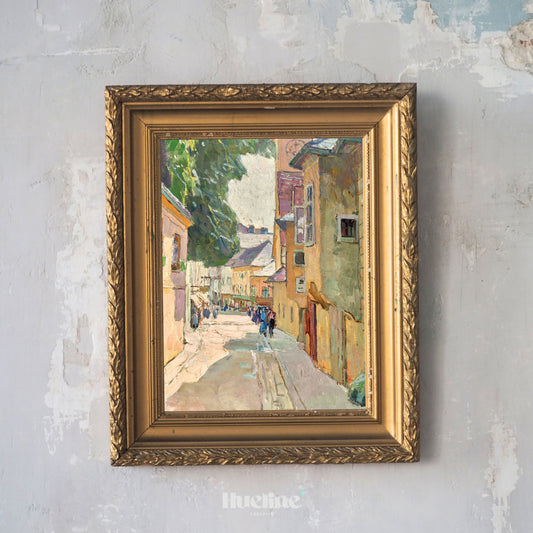 Vintage European Street Scene Painting - Impressionist Cityscape Wall Art - Old Town Architecture Print - Urban Pastel Decor - L1032
