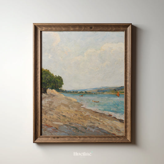 Vintage Coastal Landscape Wall Art Print, Serene Beach Painting Poster - L1085