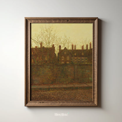 Vintage Urban Wall Art Print – Moody Yellow Sky Cityscape for Cozy Home Aesthetic, Autumn Architecture Decor, Gift for City Lovers - L1078