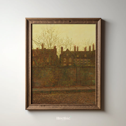 Vintage Urban Wall Art Print – Moody Yellow Sky Cityscape for Cozy Home Aesthetic, Autumn Architecture Decor, Gift for City Lovers - L1078