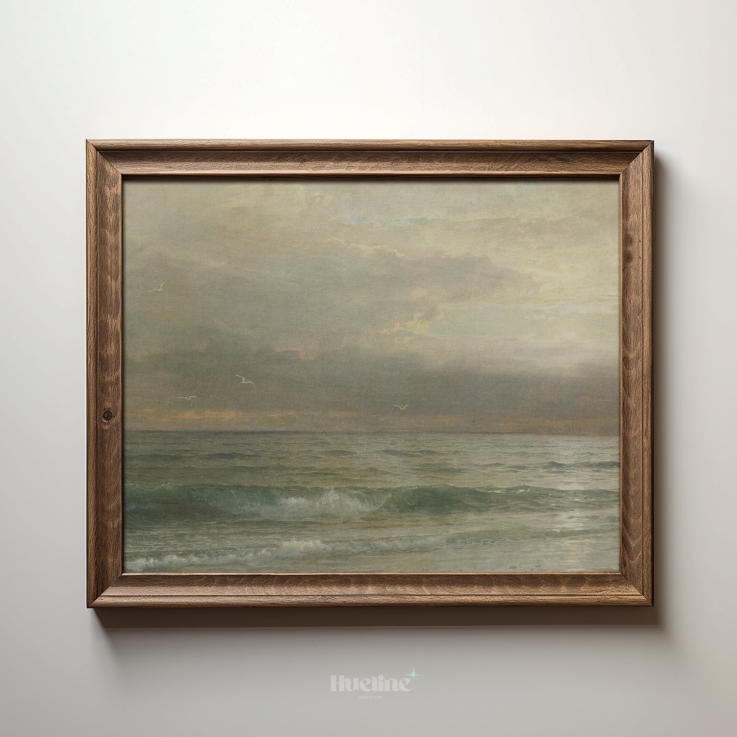 Vintage Ocean Horizon Print, Tranquil Seascape Wall Art, Moody Coastal Painting Poster - L1091