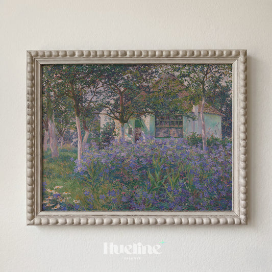 Vintage Cottage Garden Wall Art, Impressionist Flower Field Painting, Pastel Landscape Decor Print - L1225