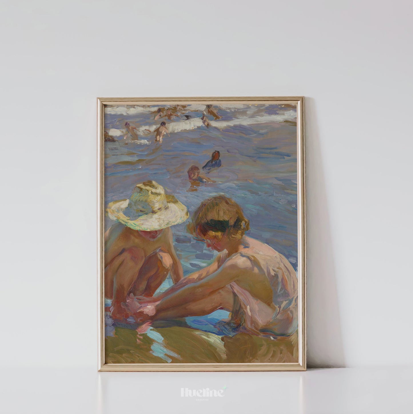 Vintage Beach Scene Art Print – Impressionist Painting of Children by the Sea – Sunlit Summer Wall Decor for Coastal and Nostalgic Interiors - L1051