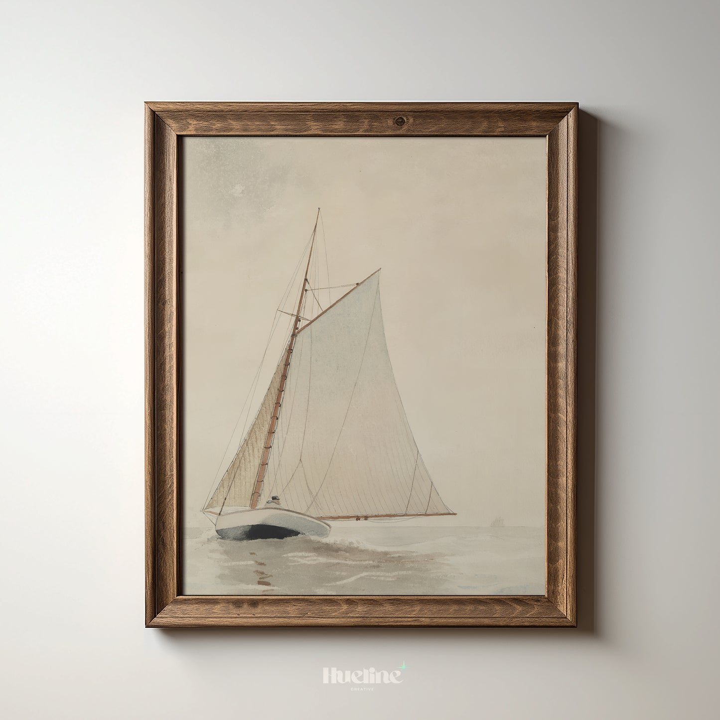 Vintage Sailboat Art Print – Minimalist Nautical Wall Decor with Classic Yacht Illustration – Coastal Gift for Sailing Enthusiasts - L1064