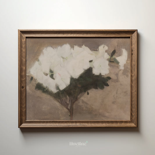 Minimalist White Floral Wall Art Print, Neutral Hydrangea Painting, Soft Botanical Decor - L1084