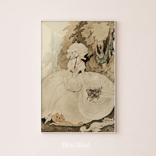 Vintage Rococo Baroque Lady Reading Illustration, Whimsical Garden Wall Decor Poster - L1255