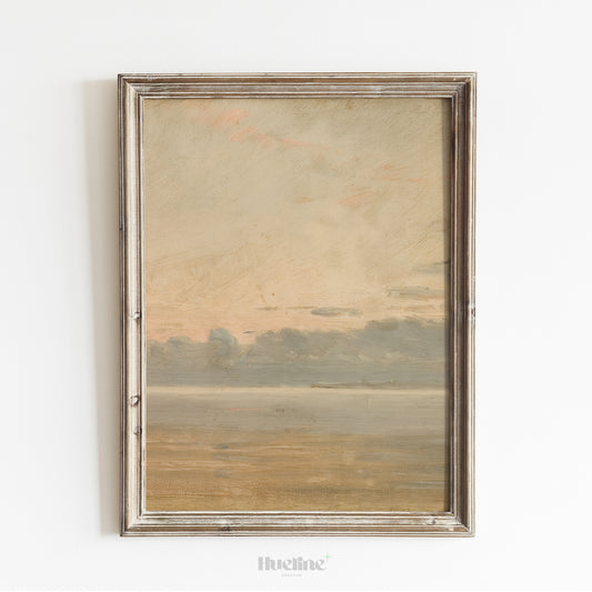 Minimal Coastal Landscape Print, Soft Neutral Seascape Wall Art, Tranquil Horizon Painting - L1087