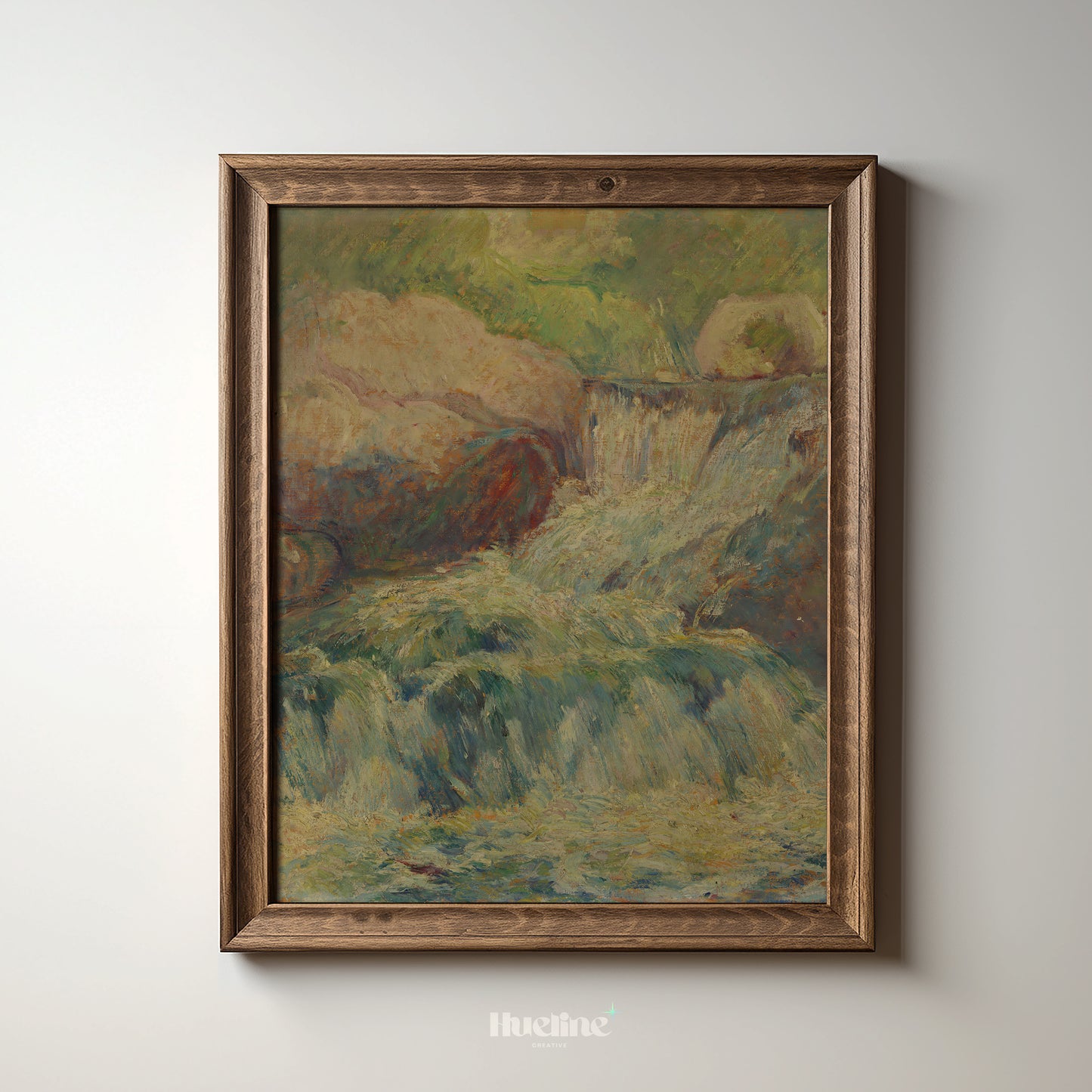 Impressionist Waterfall Art Print – Colorful Nature Painting with Flowing Water – Lively Landscape Wall Decor for Nature & Art Lovers - L1063