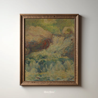 Impressionist Waterfall Art Print – Colorful Nature Painting with Flowing Water – Lively Landscape Wall Decor for Nature & Art Lovers - L1063