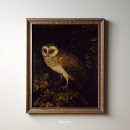Vintage Owl Wall Art Print – Moody Dark Aesthetic Animal Painting for Nature Lovers, Gothic Decor, Ideal Gift for Wildlife Enthusiasts - L1077