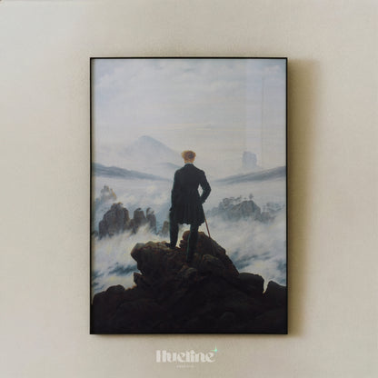 Wanderer above Sea of Fog Art Print, Romantic Painting, Moody Antique Decor - L1219